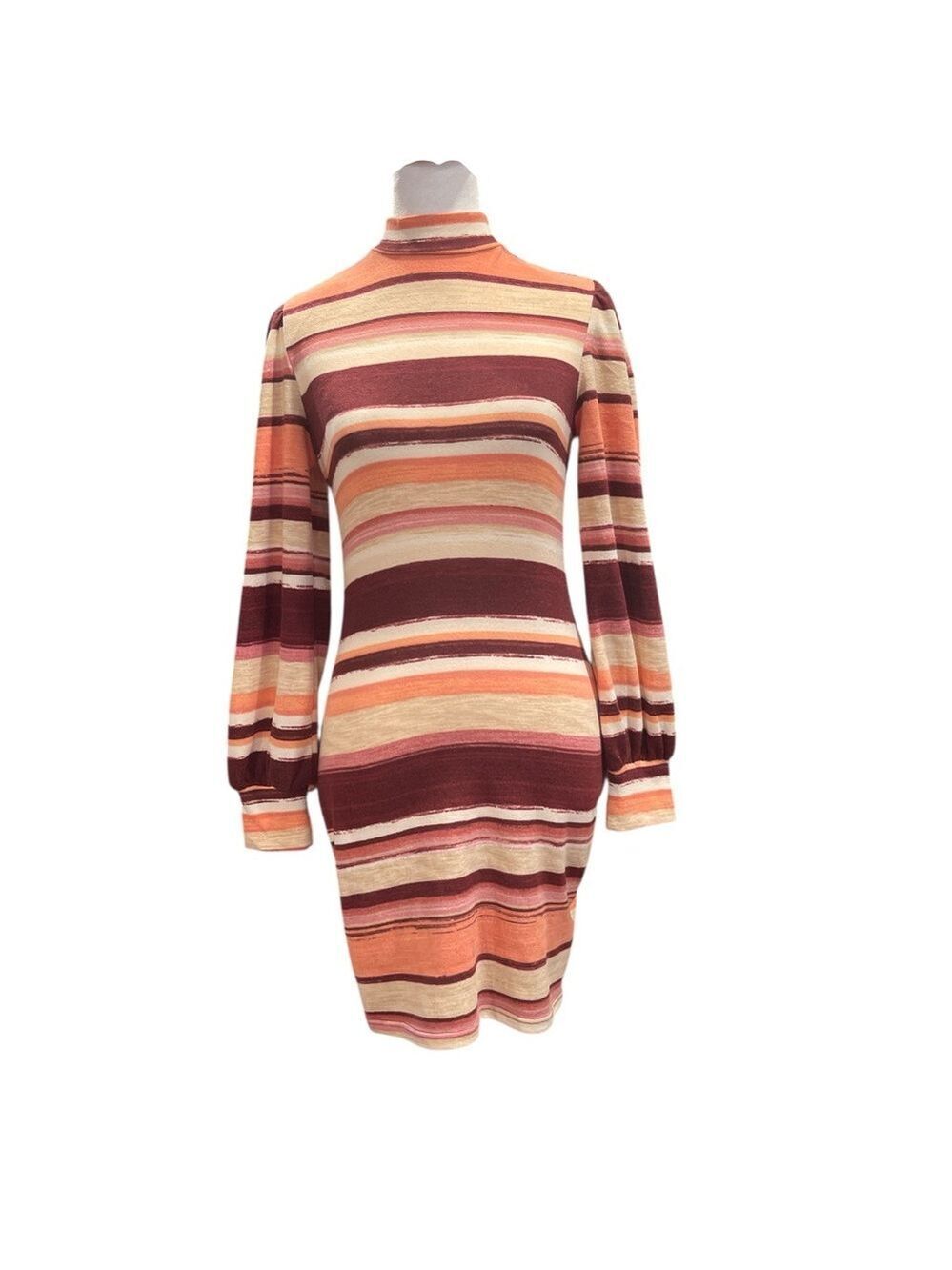 Almost Famous Striped Puff Sleeve Bodycon Mini Dress M